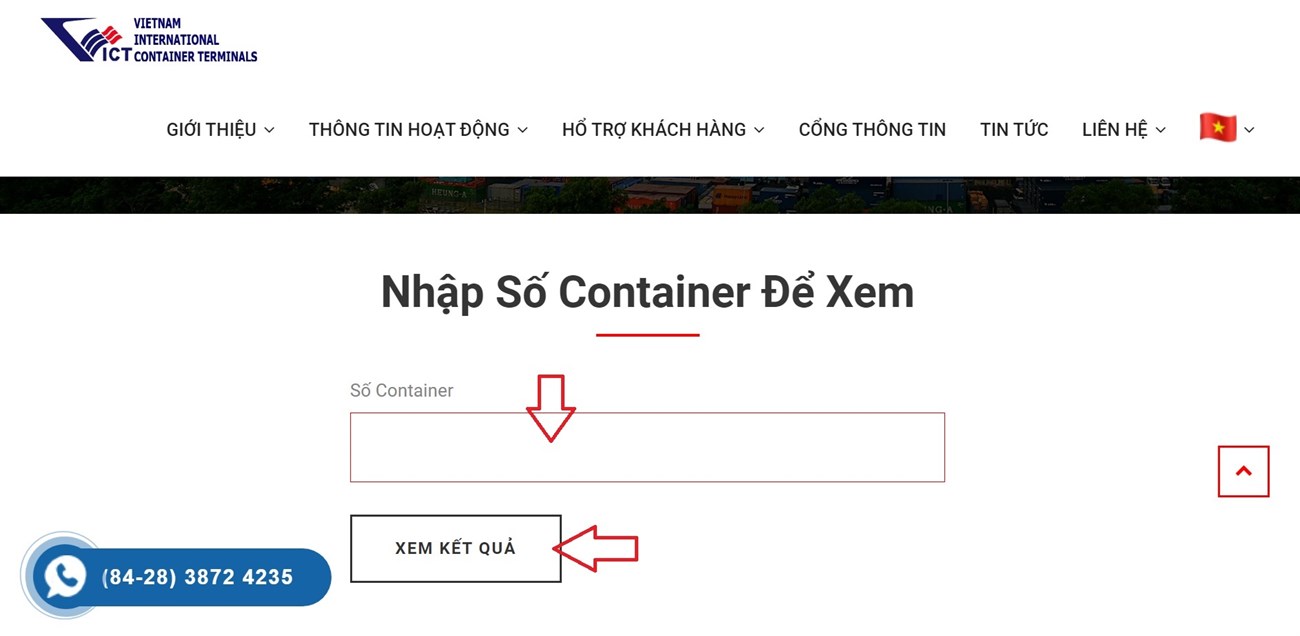 Bước 2: Điền đầy đủ mã Container, nhấn Xem kết quả