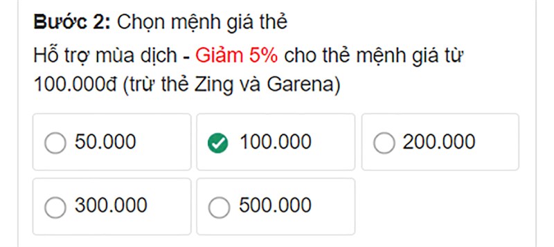 các bước mua thẻ cào điện thoại