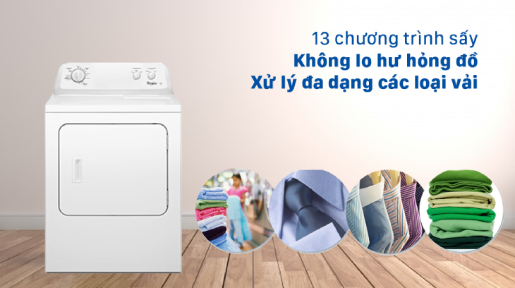 Dễ dàng sấy nhiều loại quần áo với các chương trình sấy da dạng trên máy sấy Whirlpool 