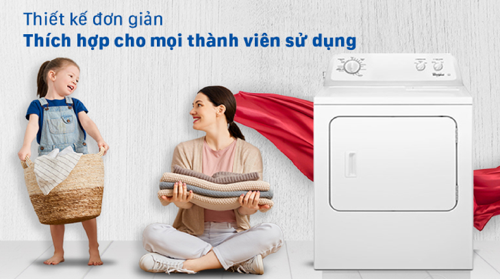 Máy sấy thông hơi Whirlpool có thiết kế đơn giản, dễ sử dụng