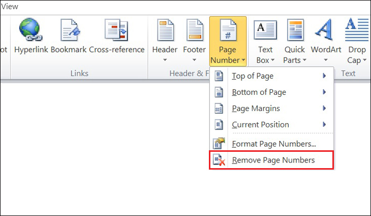 Chọn Remove Page Numbers