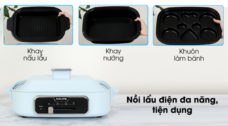 Nồi lẩu điện Kalite của nước nào? Có tốt không? Có nên mua không? > Nồi lẩu điện Kalite đa chức năng sử dụng nấu lẩu, chiên nướng, làm bánh tiện dụng