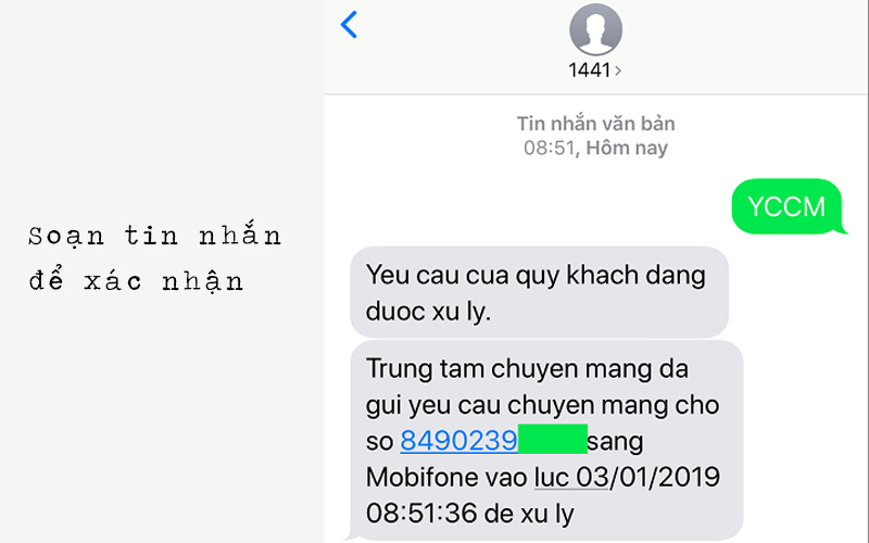 Soạn tin đúng cú pháp để xác nhận yêu cầu