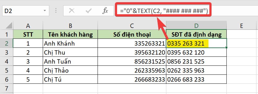 Thêm số 0 vào trước dữ liệu số điện thoại đã bị Excel xóa mất số 0 đầu tiên