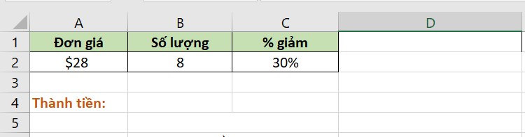 Bảng dữ liệu cần xử lý