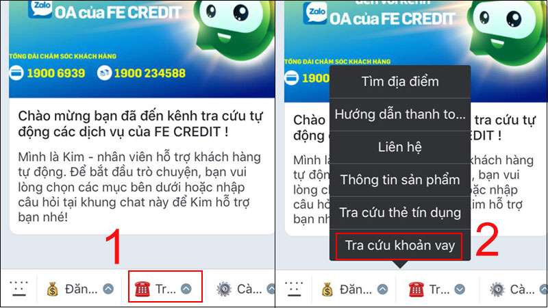 Chọn "Tra cứu" rồi nhấn "Tra cứu khoản vay" và tiếp theo là "Tình trạng hợp đồng"