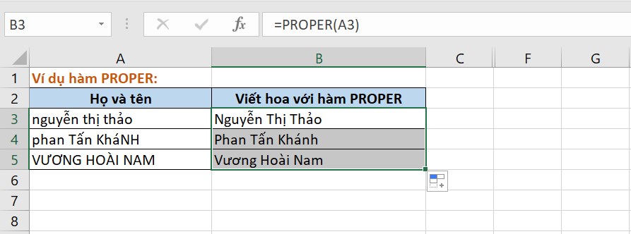 Kết quả thu được sau khi sao chép công thức cho các ô còn lại