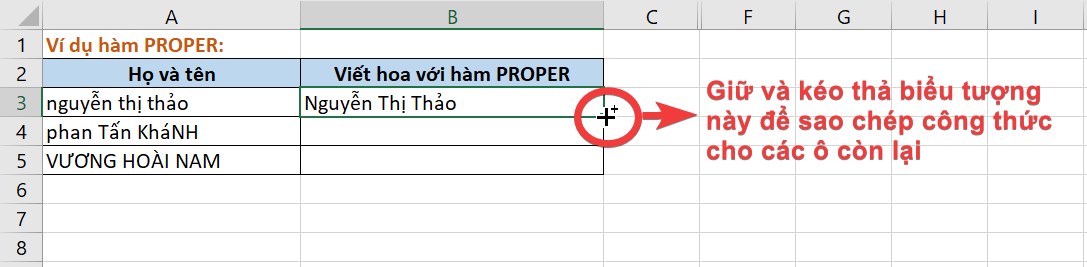 Dùng tính năng sao chép công thức của Excel để điền kết quả cho các ô còn lại