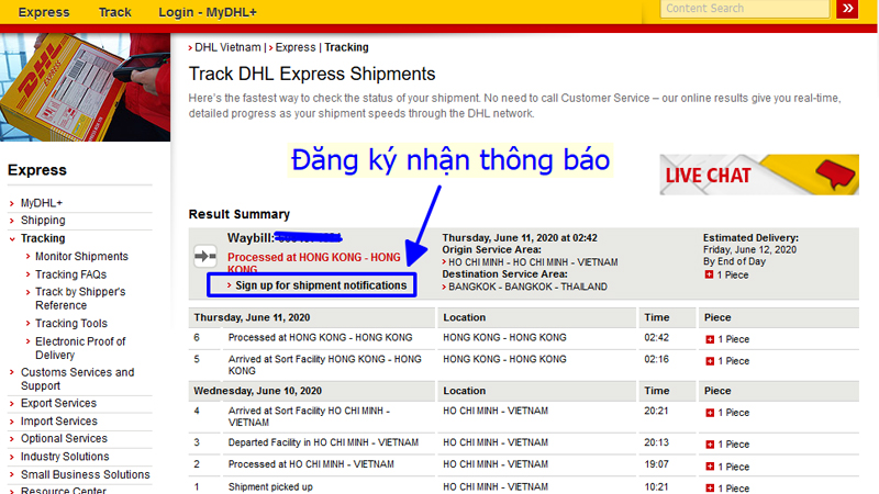 Thủ tục nhận hàng chuyển phát nhanh qua DHL