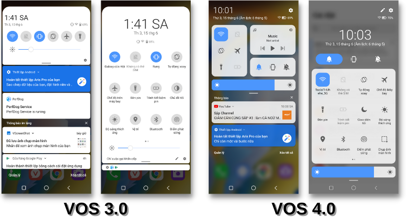 Giao diện thanh thông báo của VOS 3.0 (bên trái) và VOS 4.0 (bên phải). Giao diện thanh thông báo của VOS 3.0 (bên trái) và VOS 4.0 (bên phải).