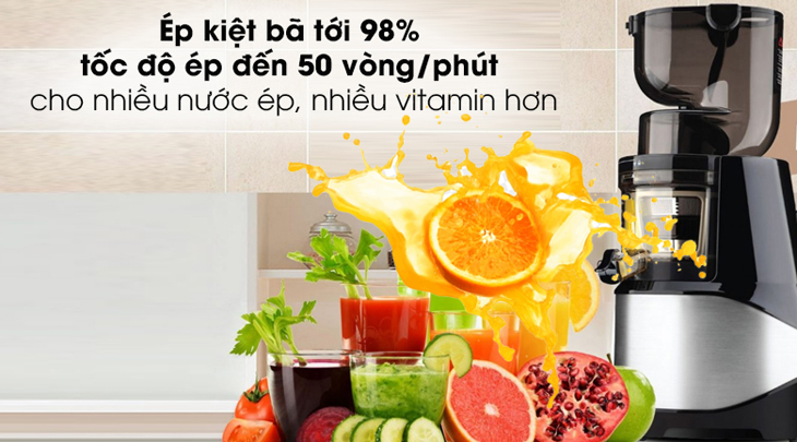 Máy ép trái cây Kalite của nước nào? Có tốt không? Có nên mua không? > Máy ép chậm Kalite ép kiệt bã tới 98% với tốc độ ép lên đến 50 vòng/phút cùng công suất 400W