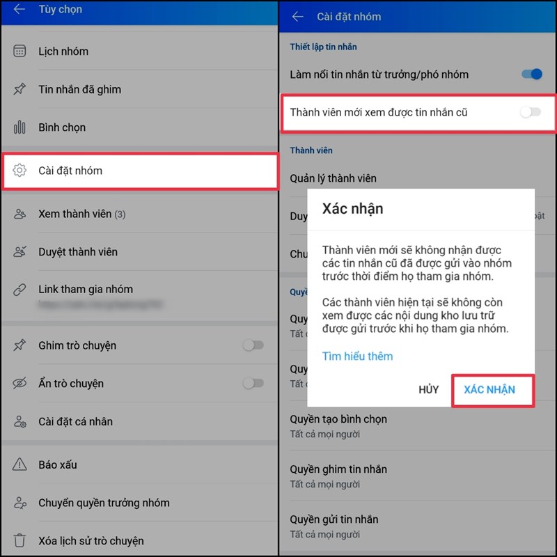 Không cho thành viên mới xem tin nhắn cũ của nhóm một cách dễ dàng