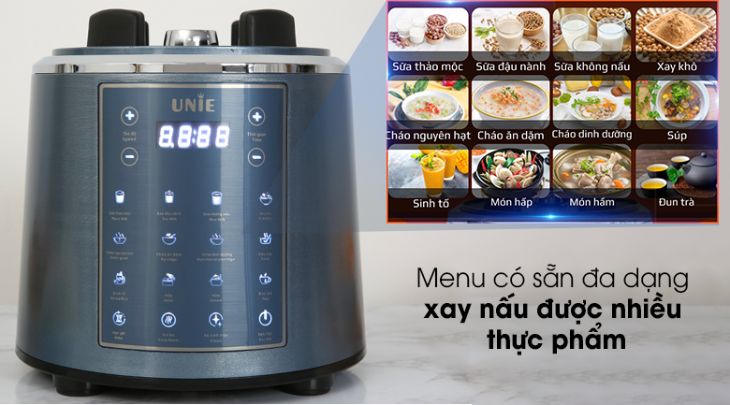 Máy làm sữa hạt đa năng Unie V6 có menu nấu ăn với nhiều chế độ xay nấu khác nhau