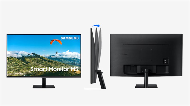 Bộ đôi màn hình Samsung M5 đều có phần chân đế được làm từ kim loại cứng cáp và có thể điều chỉnh độ nghiên của màn hình. (Nguồn: Samsung).