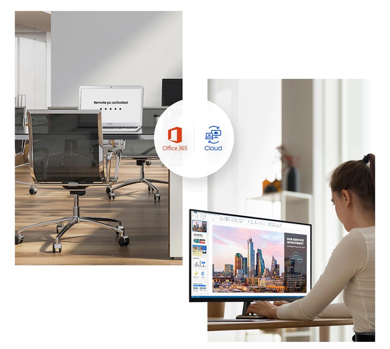Màn hình Samsung M5 tích hợp Office 365 cho phép người dùng làm việc từ xa như một chiếc máy tính. (Nguồn: Samsung).