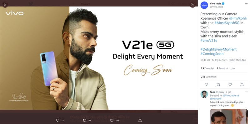 Vivo V21e 5G được ấn định ngày ra mắt