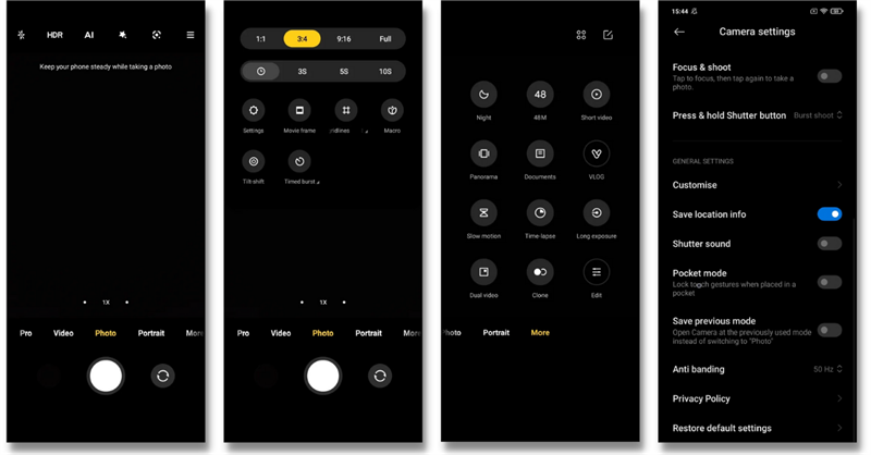 Chúng ta có khá nhiều tuỳ chọn chức năng chụp ảnh với POCO M3 Pro 5G. Nguồn: Root Nation.