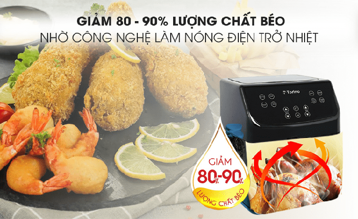 Nồi chiên không dầu Torino với công nghệ làm nóng điện trở giúp chế biến thức ăn nhanh chóng