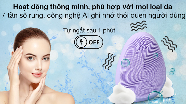 Thiết bị làm đẹp có 7 tần số rung khác nhau từ mạnh đến nhẹ, phù hợp với mọi loại da