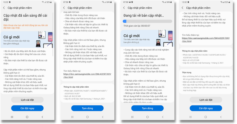 Một số bản cập nhật phần mềm mà Galaxy A32 của mình nhận được.