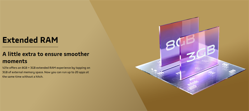 Vivo V21e 5G có thêm 3 GB RAM ảo