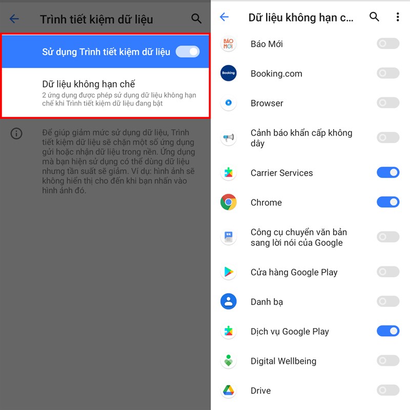 Tùy chỉnh tiết kiệm dữ liệu