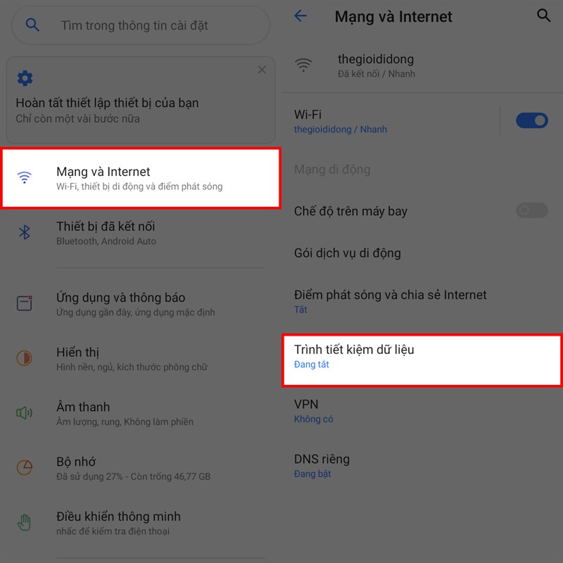 Tùy chỉnh tiết kiệm dữ liệu