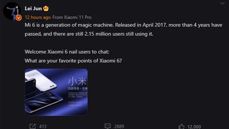 Xiaomi Mi 6 vẫn được 2 triệu người sử dụng