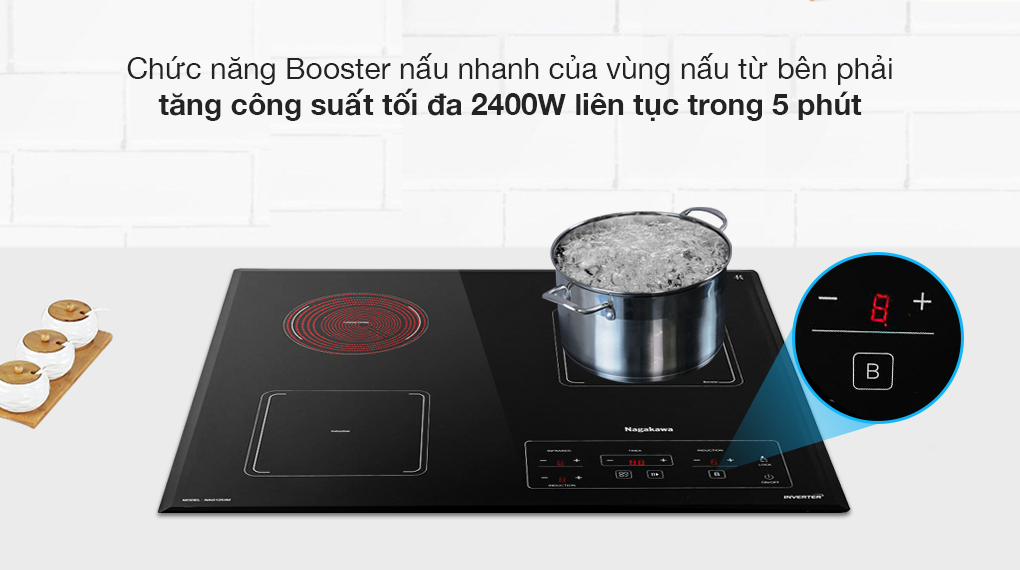 Bếp điện từ Nagakawa trang bị chức năng Booster nấu siêu nhanh