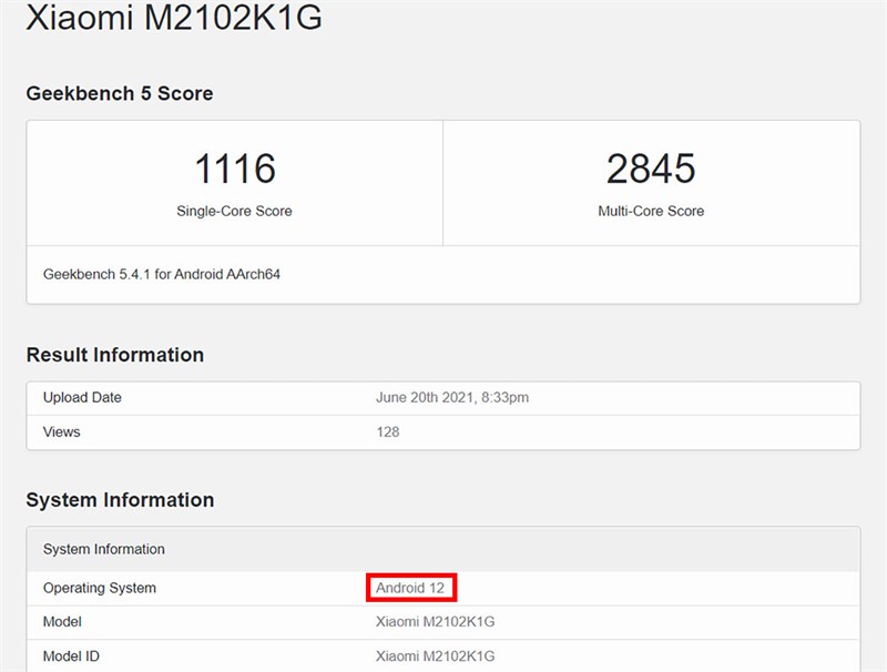 Xiaomi Mi 11 Ultra chạy Android 12 xuất hiện trên Geekbench 