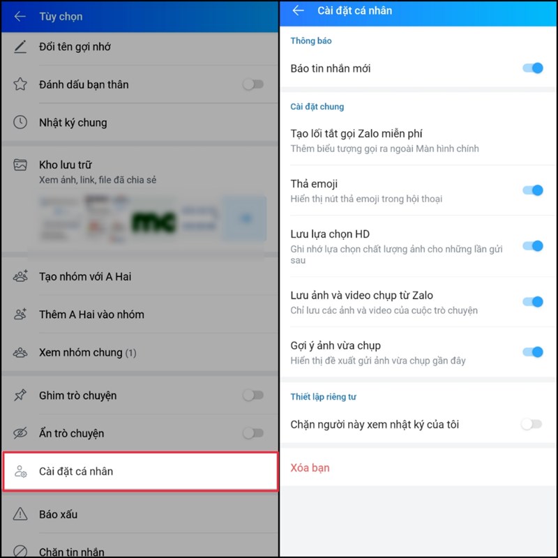 Tùy chỉnh bật/tắt thông báo cho từng cuộc hội thoại, không ảnh hưởng đến thông báo toàn ứng dụng Tùy chỉnh bật/tắt thông báo cho từng cuộc hội thoại, không ảnh hưởng đến thông báo toàn ứng dụng