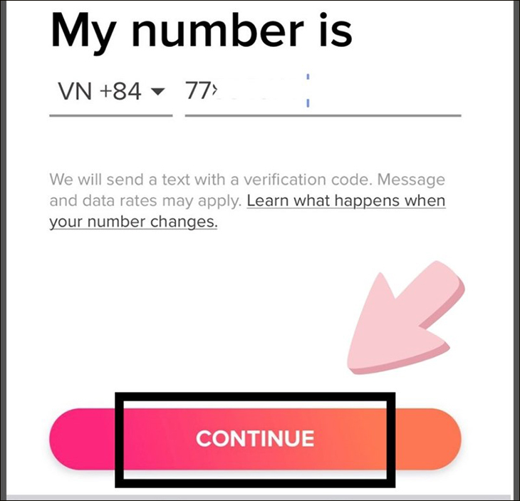 Tinder là gì? Cách đăng ký tài khoản Tinder trên điện thoại, máy tính > Nhập và xác minh số điện thoại của bạn 