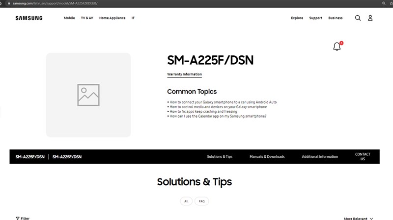 Trang sản phẩm của Samsung hé lộ mã hiệu sản phẩm của Galaxy F22 
