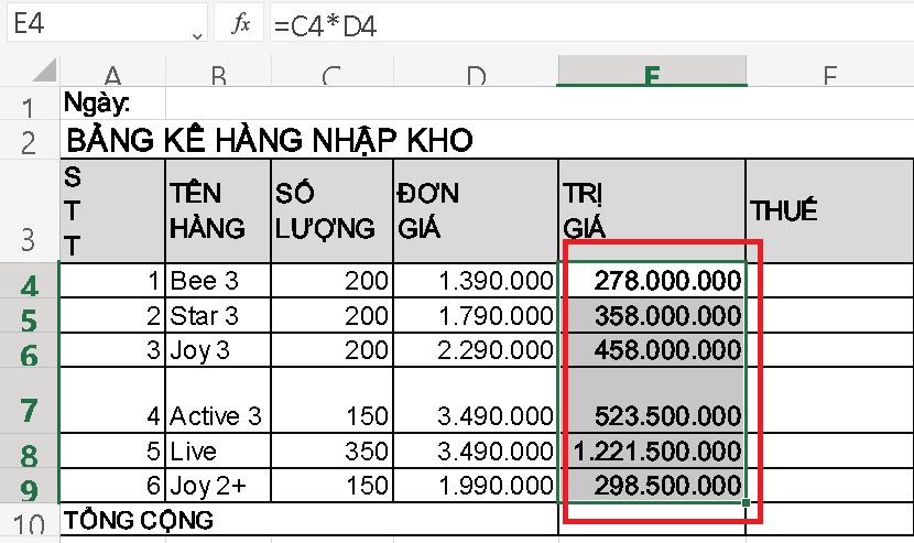 Cách Sao Chép Công Thức Trong Excel Cho Cả Cột