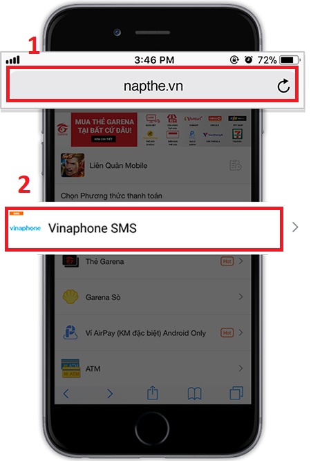 Đăng nhập, chọn Vinaphone SMS