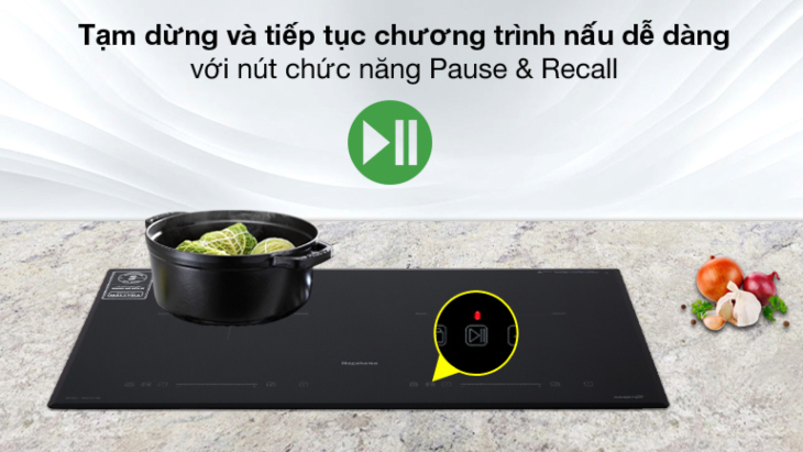 Chức năng PAUSE - RECALL trên bếp điện từ Nagakawa tiện lợi trong trường hợp phải gián đoạn khi nấu nướng