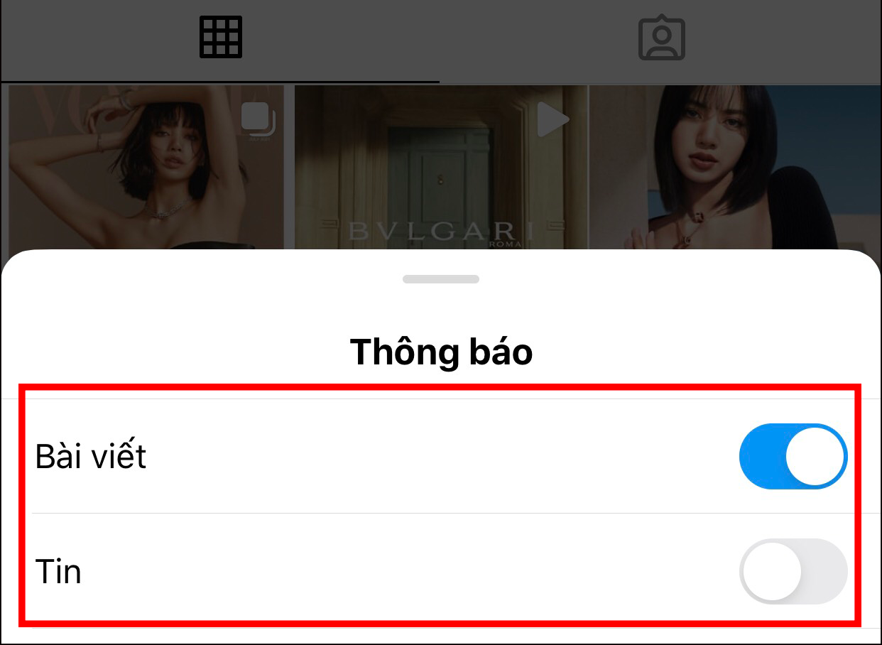 Hướng dẫn cách bật & tắt thông báo Instagram trên điện thoại, máy tính > bạn có thể bật thông báo bài viết trên intagram khi nhấn vào thanh trược trên màng hình