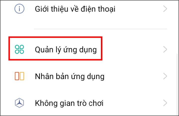 Vào mục quản lý ứng dụng trên điện thoại