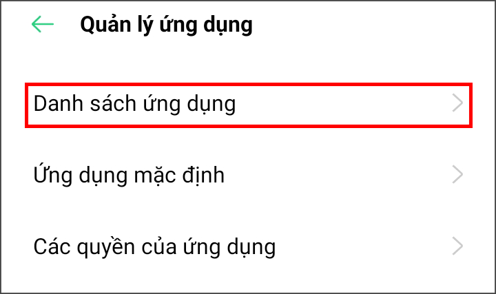 Chọn danh sách ứng dụng trên điện thoại