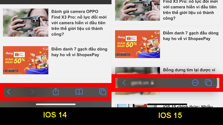 Safari trên iOS 15 được lượt bỏ các nút chức năng