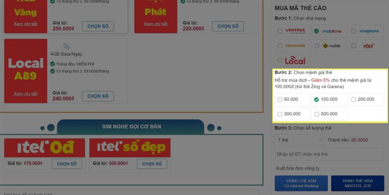 CÁC BƯỚC MUA THẺ CÀO