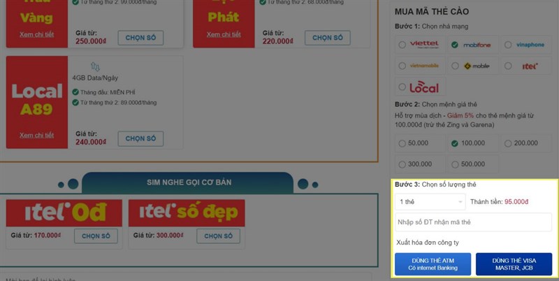 CÁC BƯỚC MUA THẺ CÀO