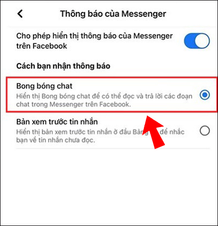 Cách mở bong bóng chat Messenger trên iPhone đơn giản nhất > Click vào mục bong bóng chat 