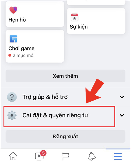 Cách mở bong bóng chat Messenger trên iPhone đơn giản nhất > Chọn cài đặt & quyền riêng tư 