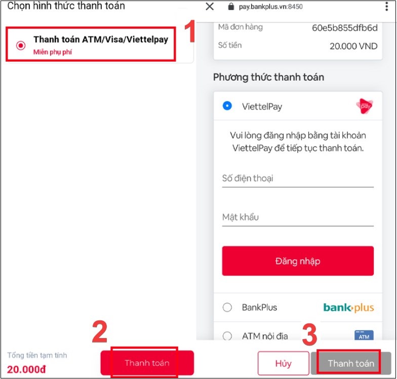 Chọn phương thức thanh toán và nhấn Thanh toán