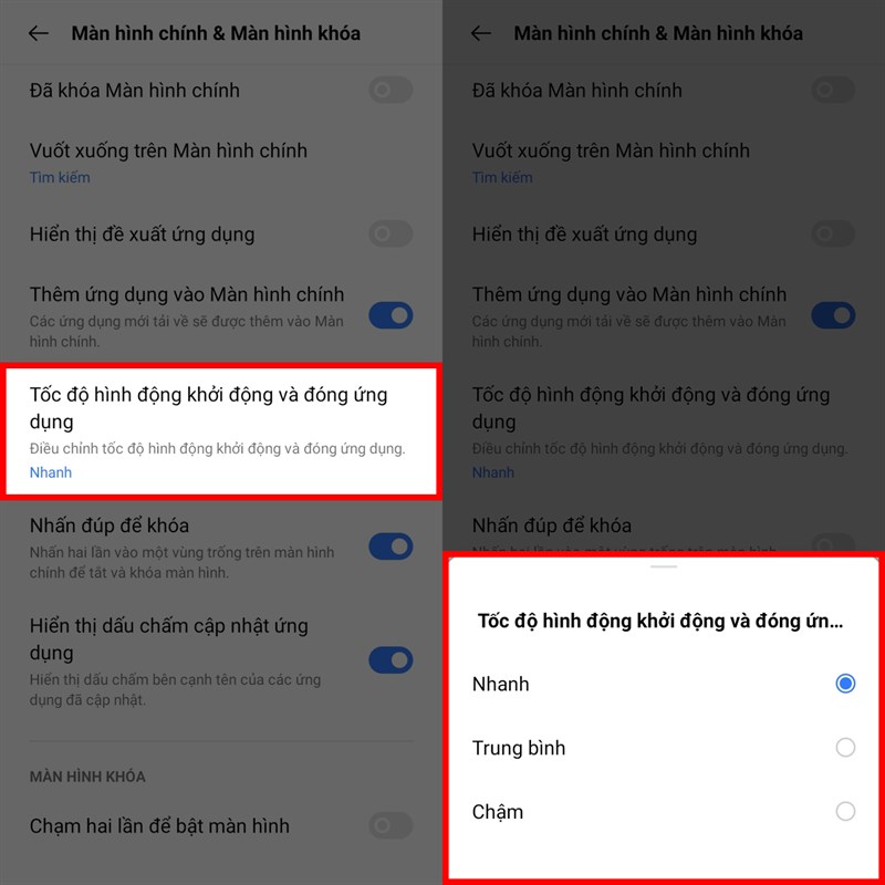 Tùy chỉnh tốc độ khởi động/đóng ứng dụng 