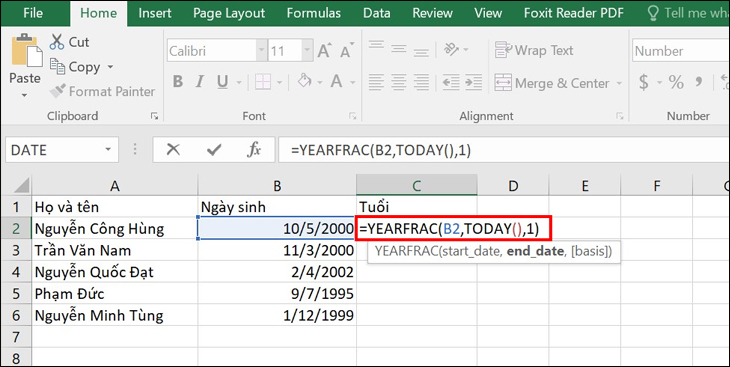 Hướng dẫn cách tính tuổi trong Excel