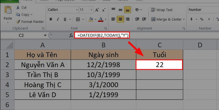 Sử dụng hàm Dateif