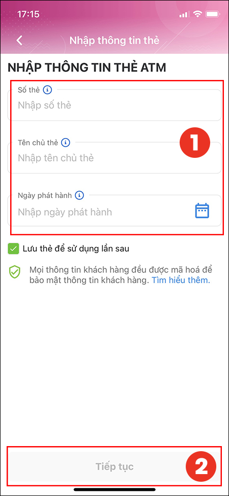 Nhập thông tin thẻ ATM