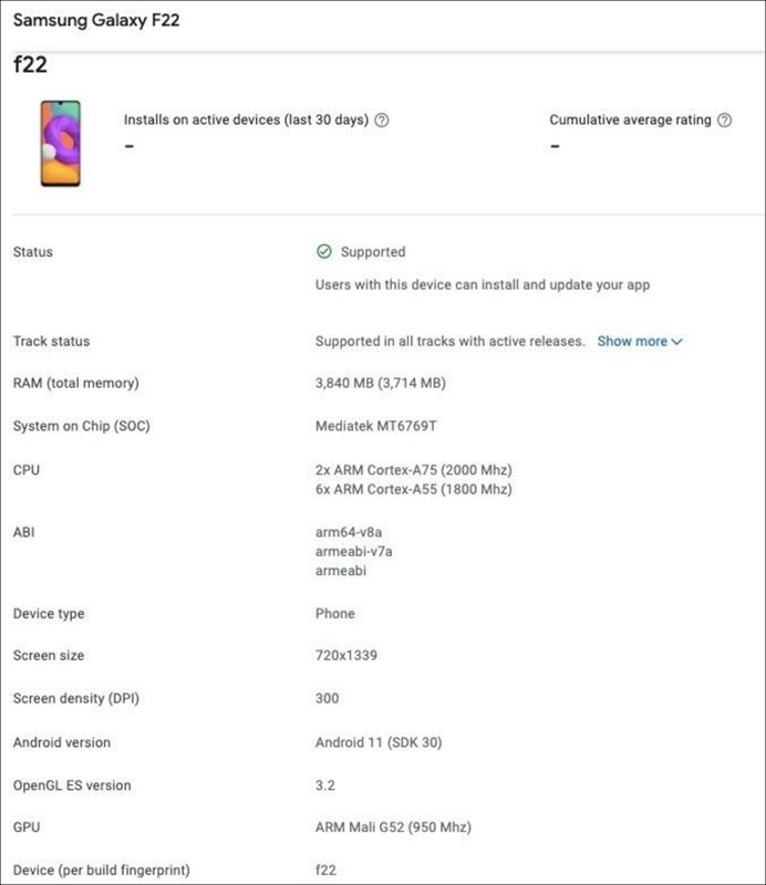 Galaxy F22 sắp ra mắt tại Ấn Độ, vừa xuất hiện trên Google Play Console